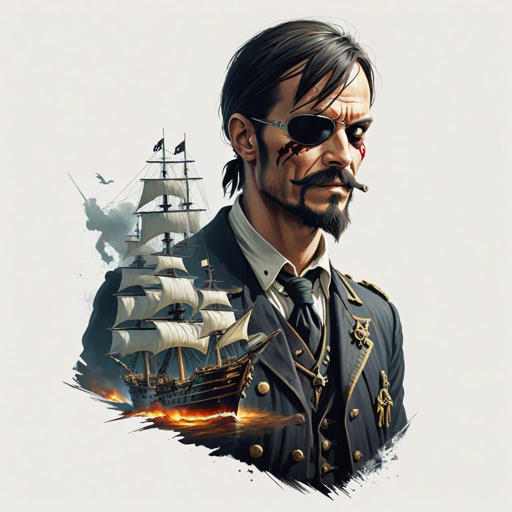 Swashbuckling Pirate in Dazzling Double Exposure