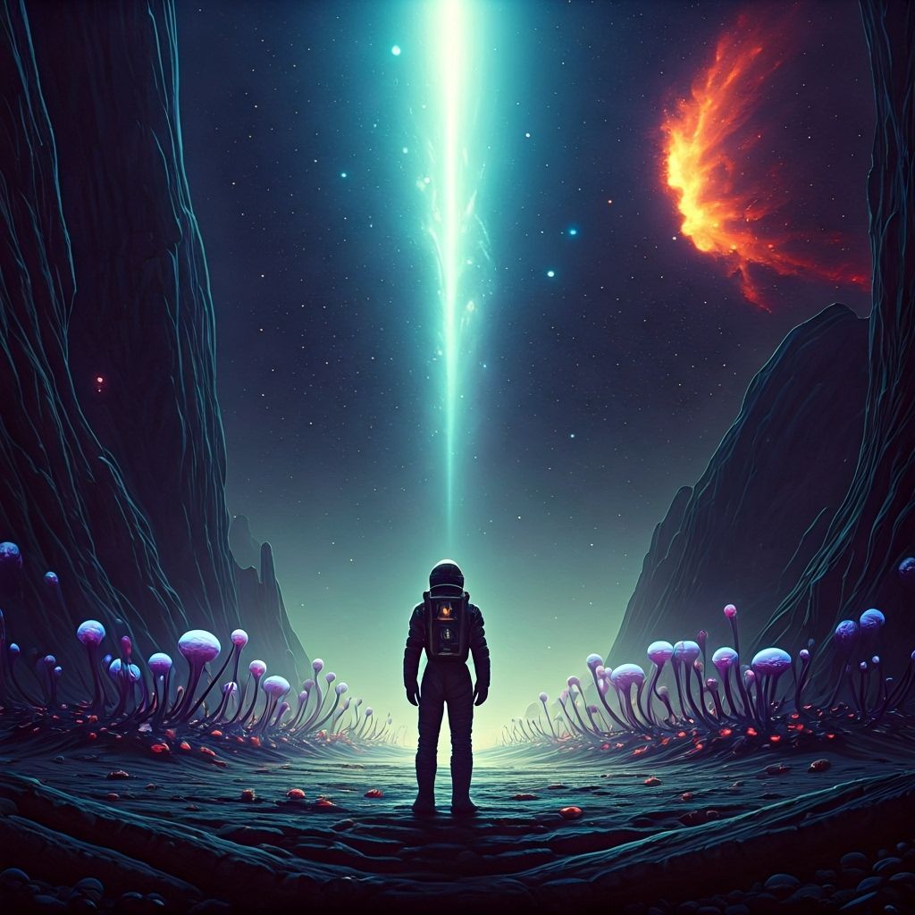 Astronaut Gazes at Nebula on Alien Planet Hyperrealistic