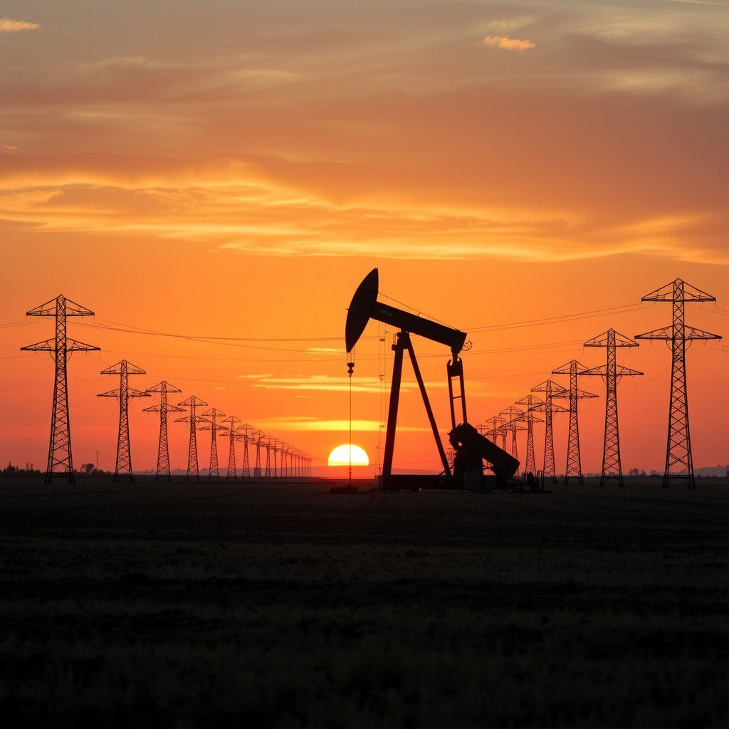 Ominous Oil Drill at Sunset