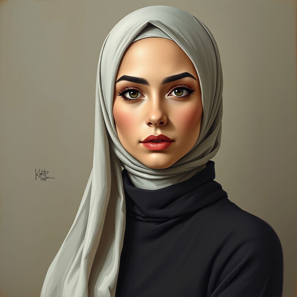 Elegant Hijabi Woman in Modern Oil Painting