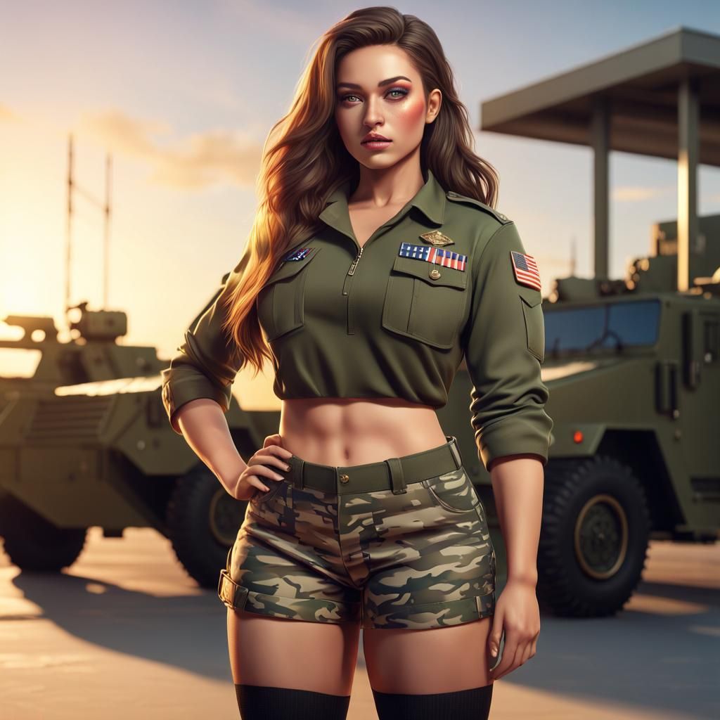 Female Soldier in Military Base, 3D Render