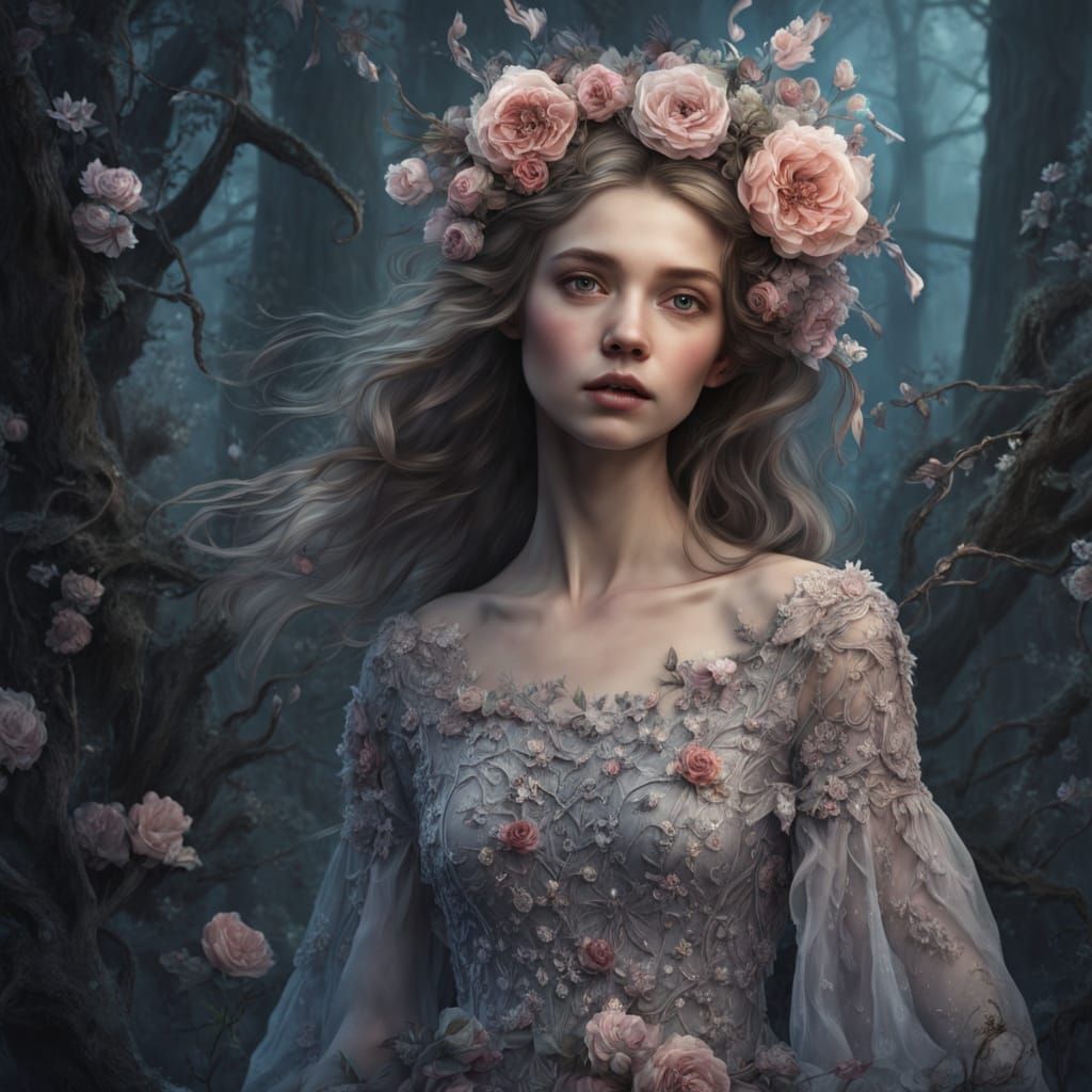 Enchanting Gothic Fairytale Girl in Moonlight