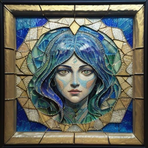 Starlight Skinned Woman: Neo-Impressionist Stained Glass Mos...