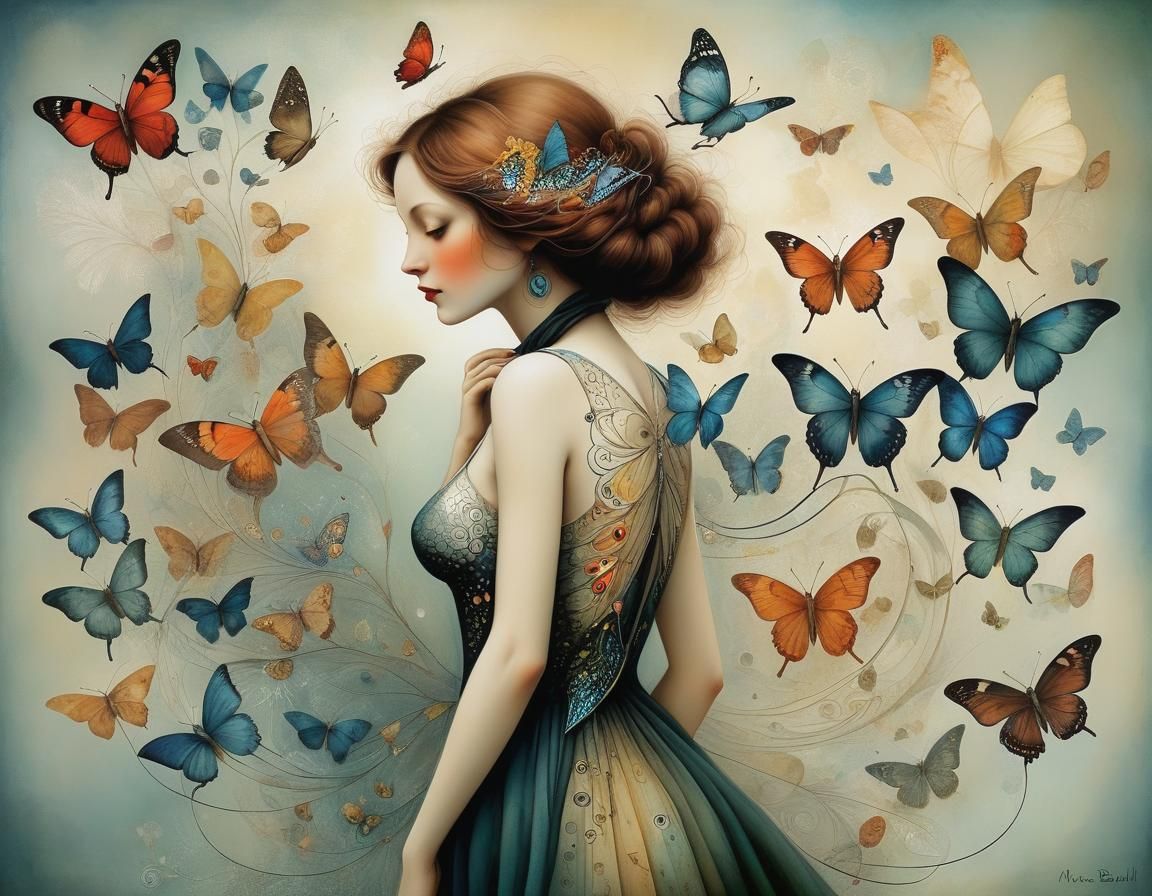 Weeping Butterfly: Surreal Watercolor Poster Art
