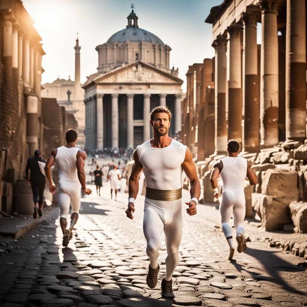 Man Jogging in Ancient Rome Forum