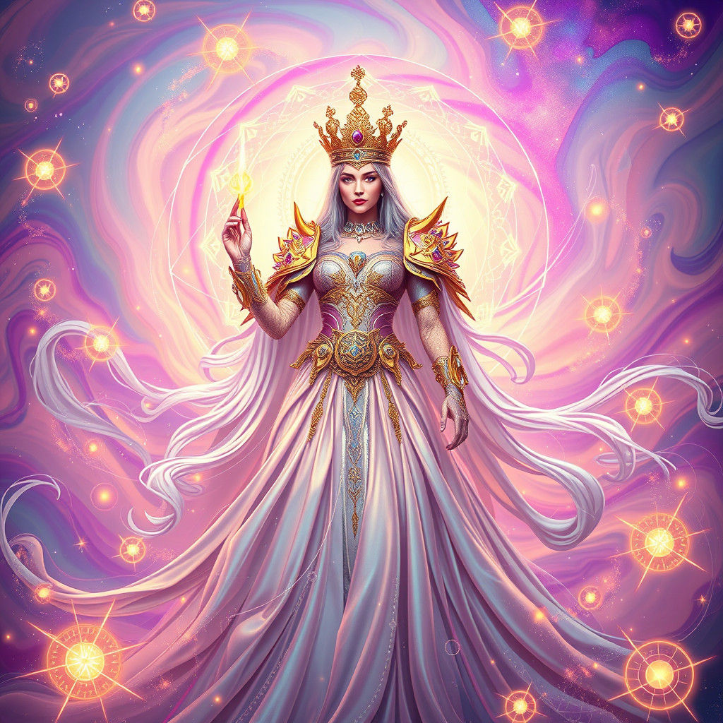 Cosmic Queen in Astral Vortex: Psychedelic Digital Art