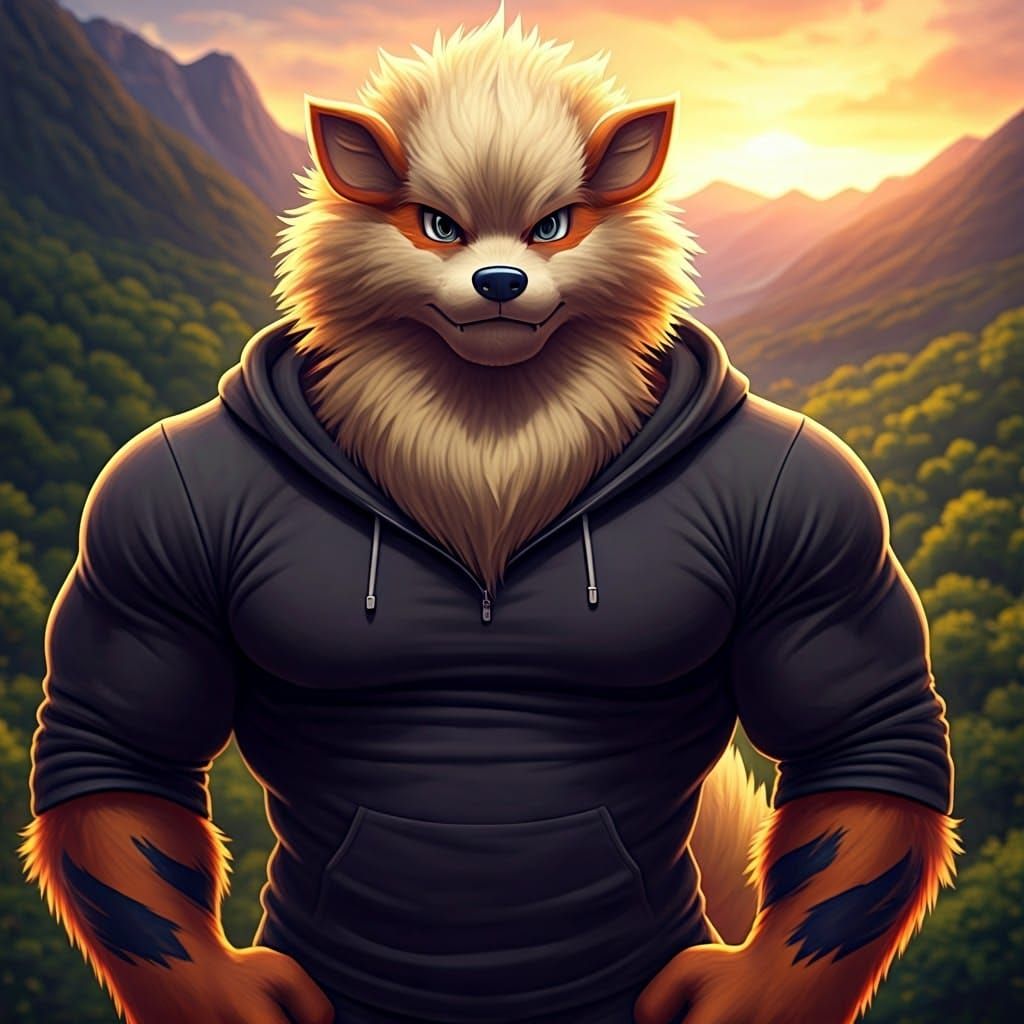 Muscular Arcanine in Ghibli-Inspired Anime Setting