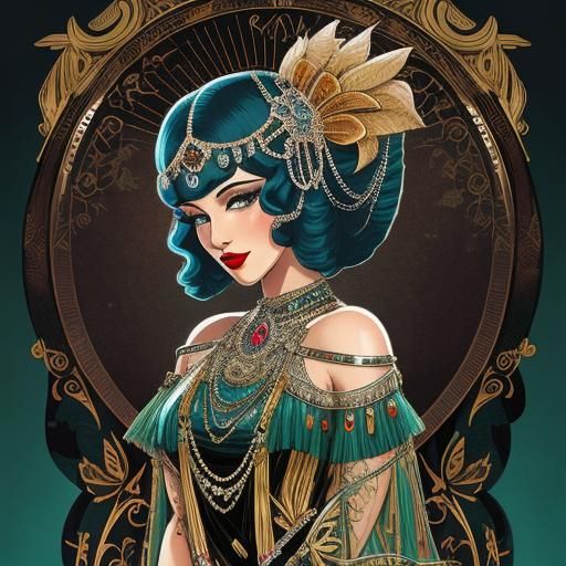 Art Deco Burlesque Dancer in Flapper Gown