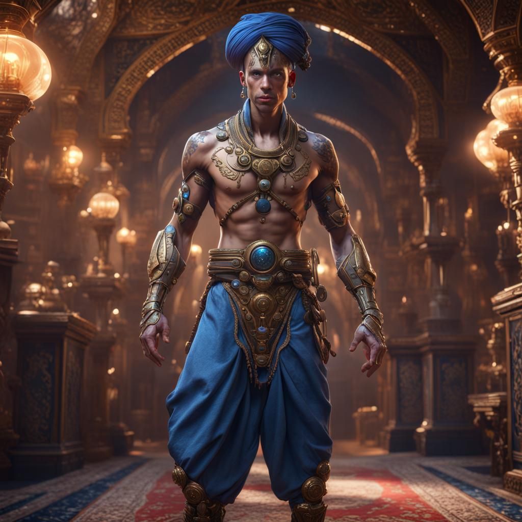 Hyperrealistic Cyborg as Aladdin: Fantasy Concept Art