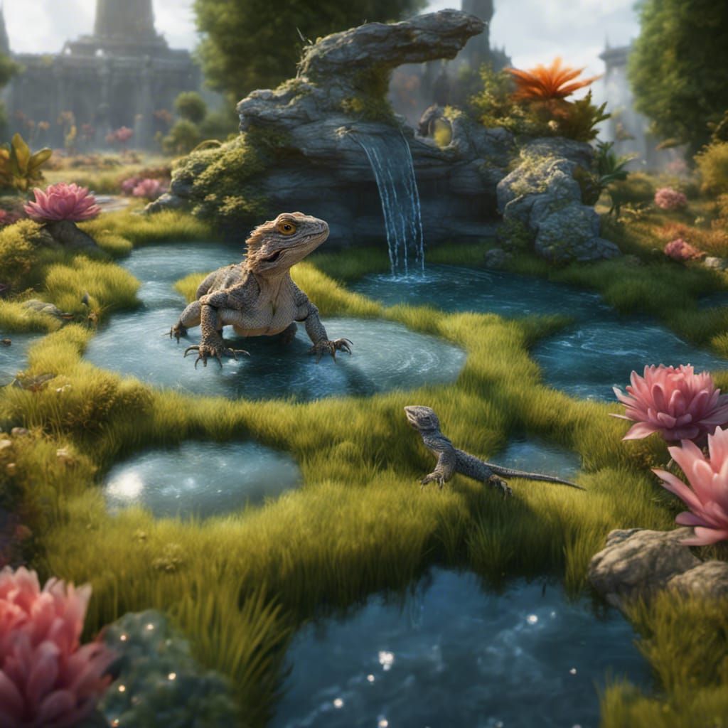 Fantastical Ponds with Dragons in Detailed Matte Painting