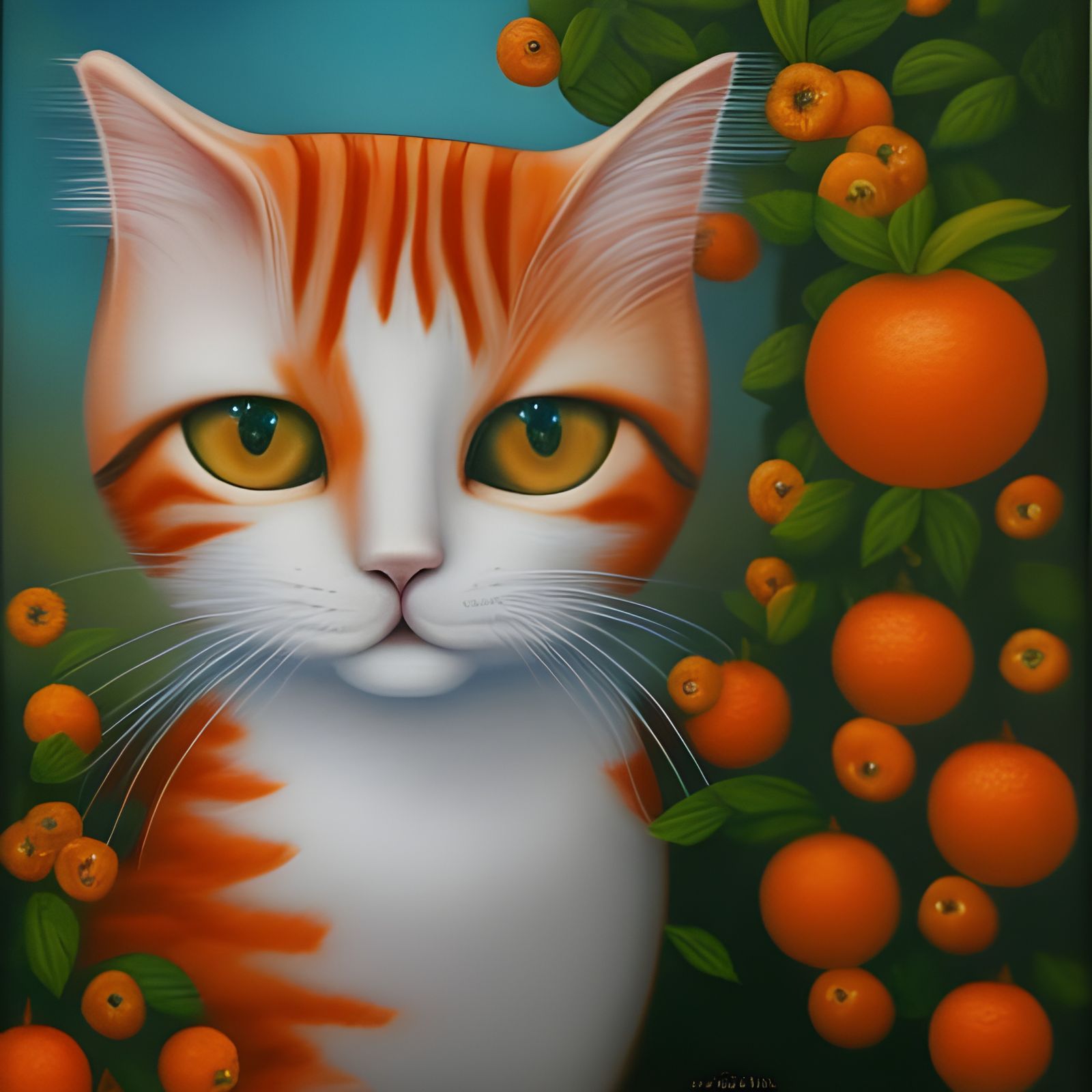 Orange Cat Portrait in Lowbrow Kitsch Style