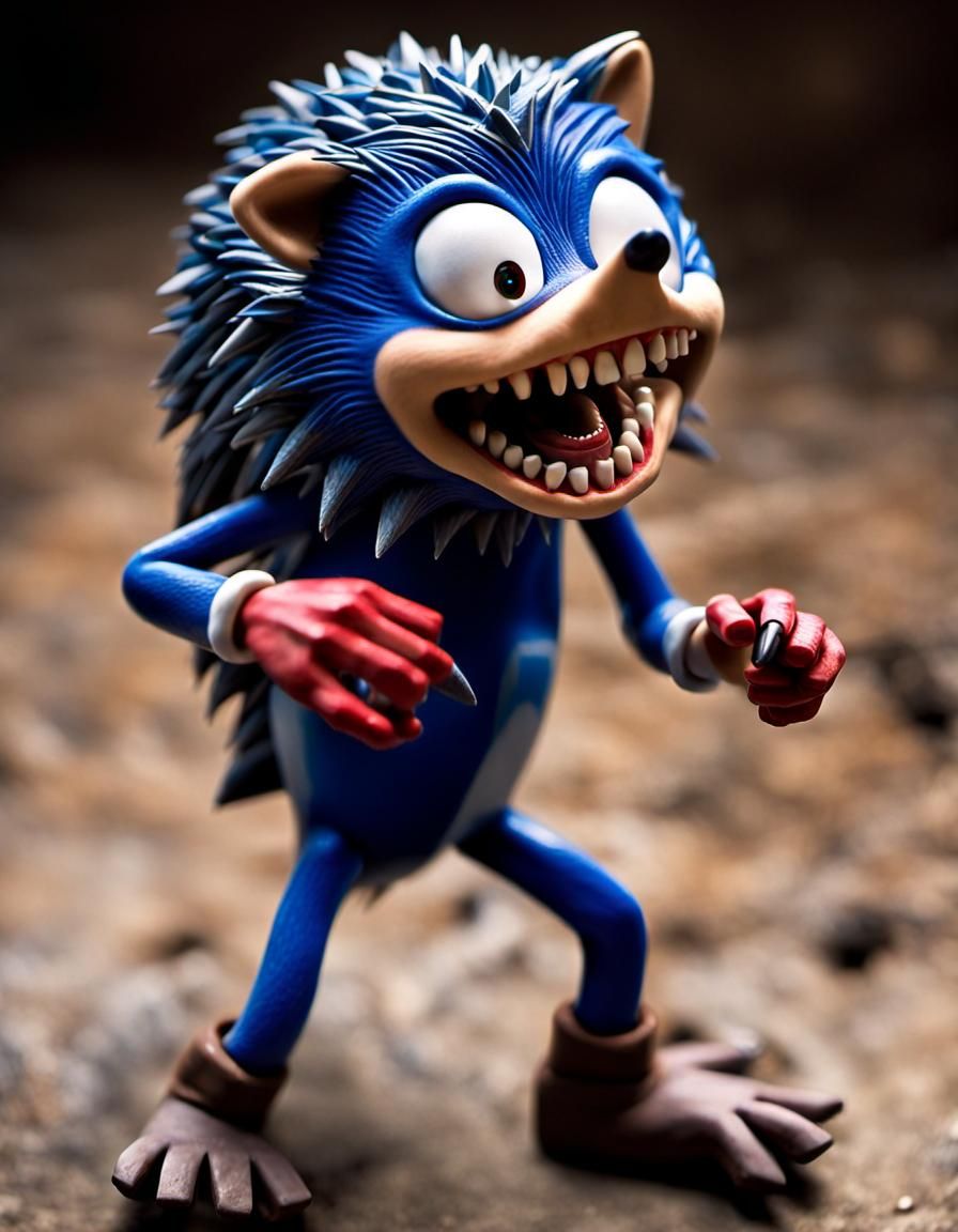 Horror Claymation Sonic with Sharp Teeth