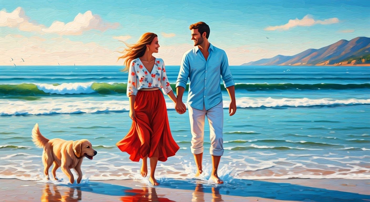 Sunny Beach Stroll in Vibrant Colors