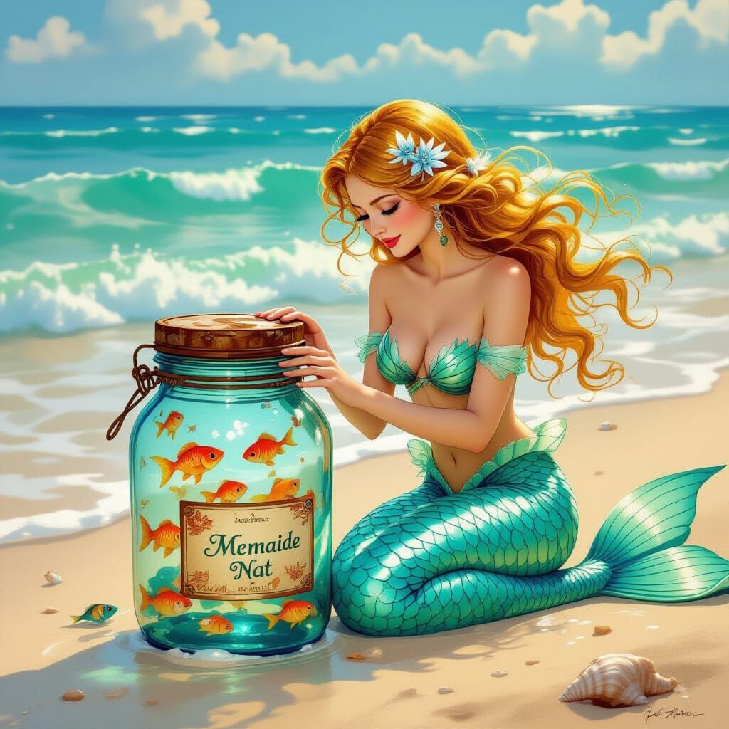 Mermaid in a Jar on the Seashore