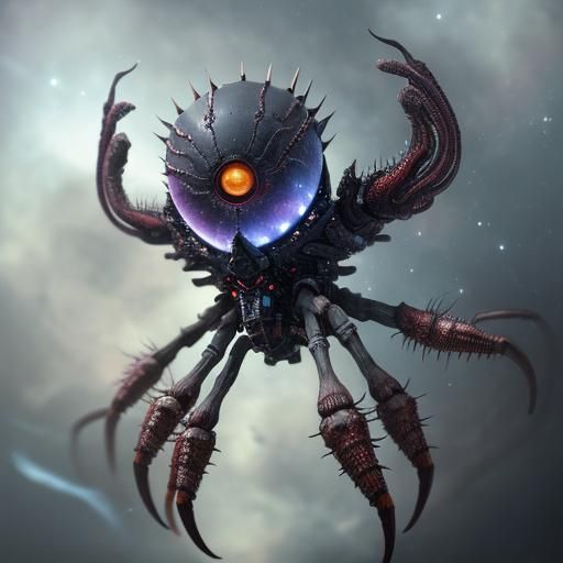 Alien Spider with Red Abdomen in Space, Anime Style