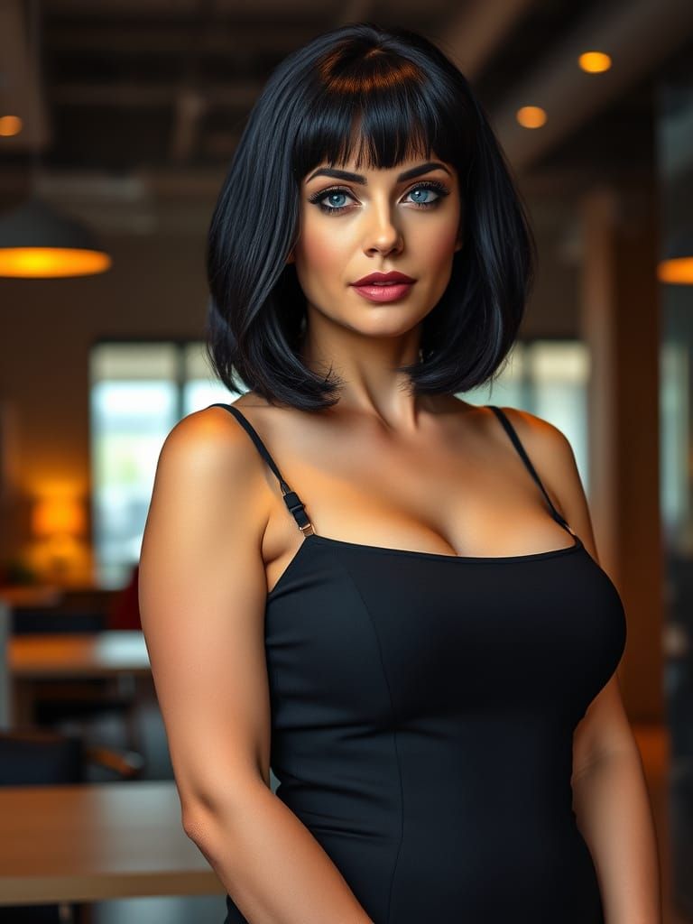 Confident Woman in Modern Office Setting, Cyberpunk Aestheti...