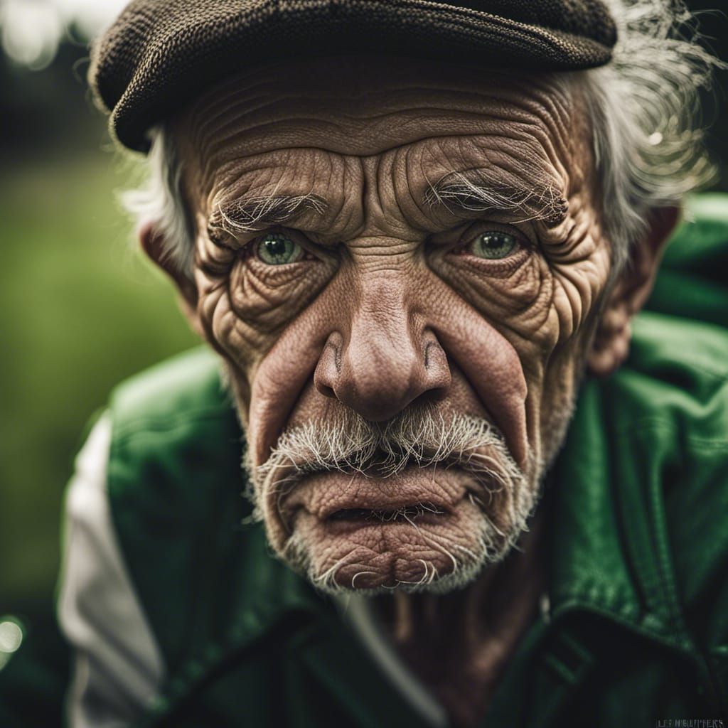 Weathered Man on Tractor: Hyperrealistic Portrait