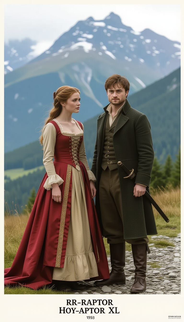 Dramatic Film Still with Actors in Nostalgic Scene