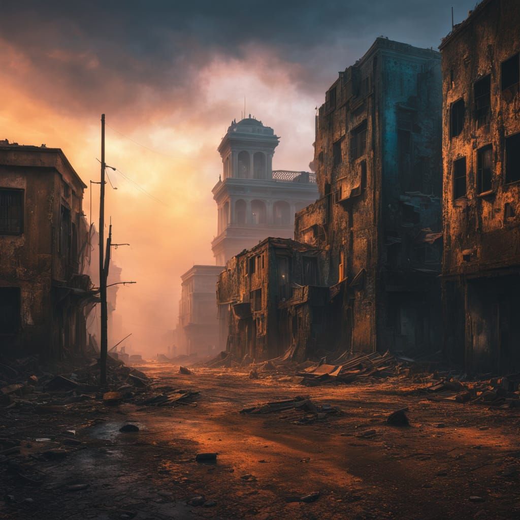 Surreal Deserted Cityscape in Oil Painting Style