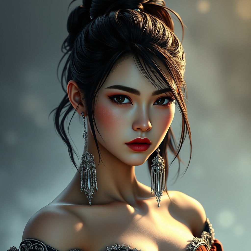 Elegant Girl with Silver Earrings as Matte Painting