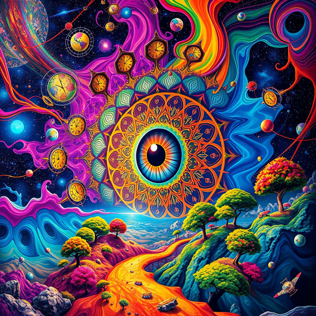 Psychedelic Eye Mandala in Surrealist Style