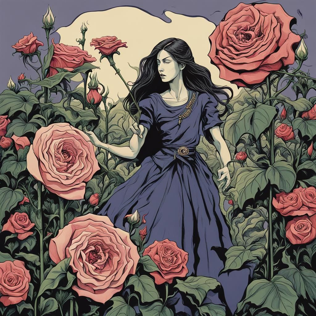 Vampire Roses Devour People in a Gothic Scene