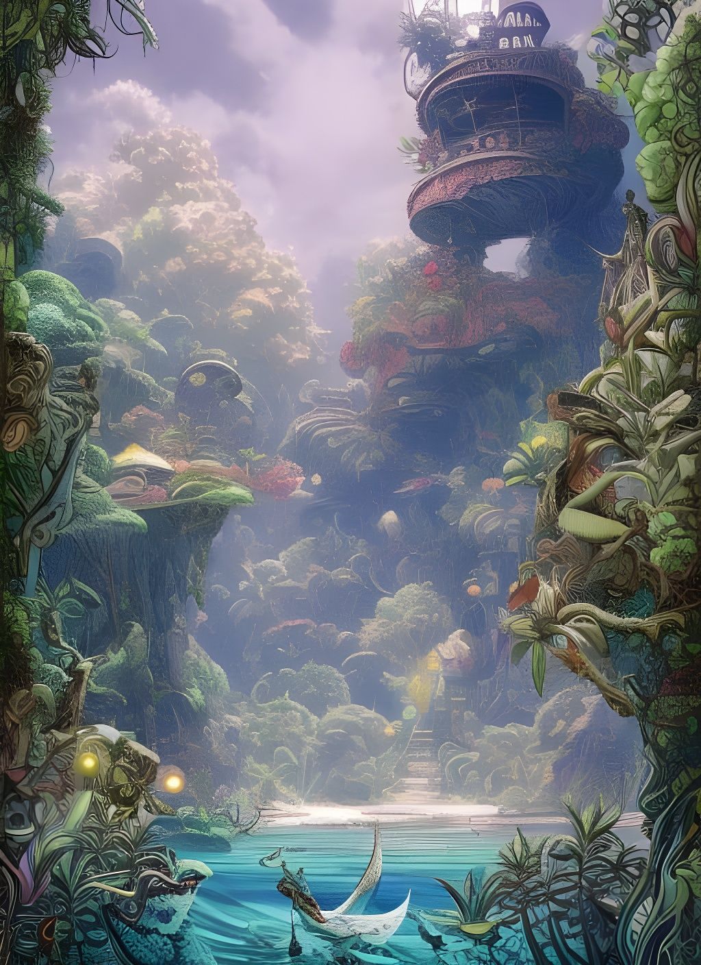 Tropical Island Paradise Watercolor Painting