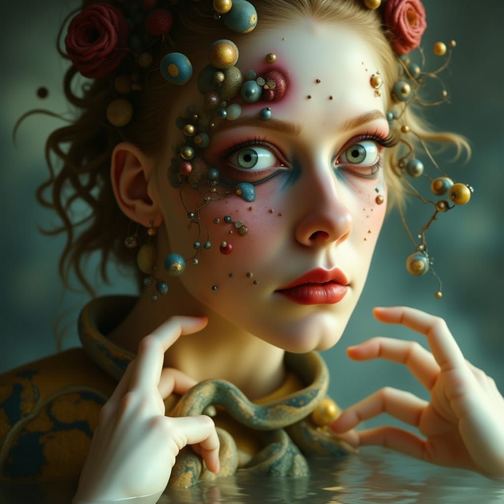 Elegant Woman in Surreal Dreamscape, Film Noir Style