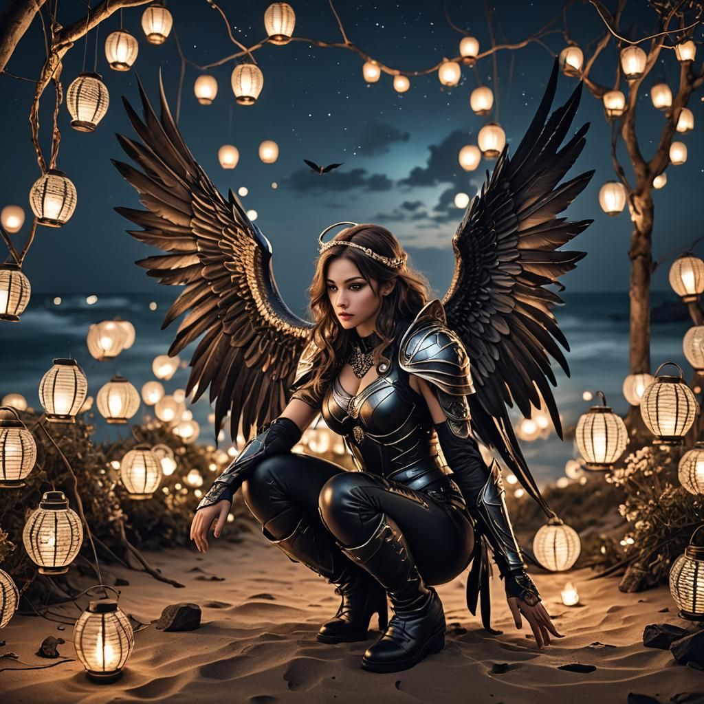 Fallen Angel in Dystopian Nightscape