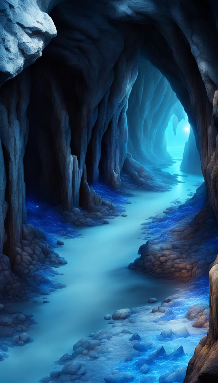 Epic Blue Crystal Cave Digital Matte Painting