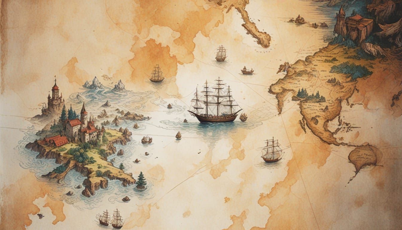 Fantasy Nautical Chart in Albrecht Durer Etching Style