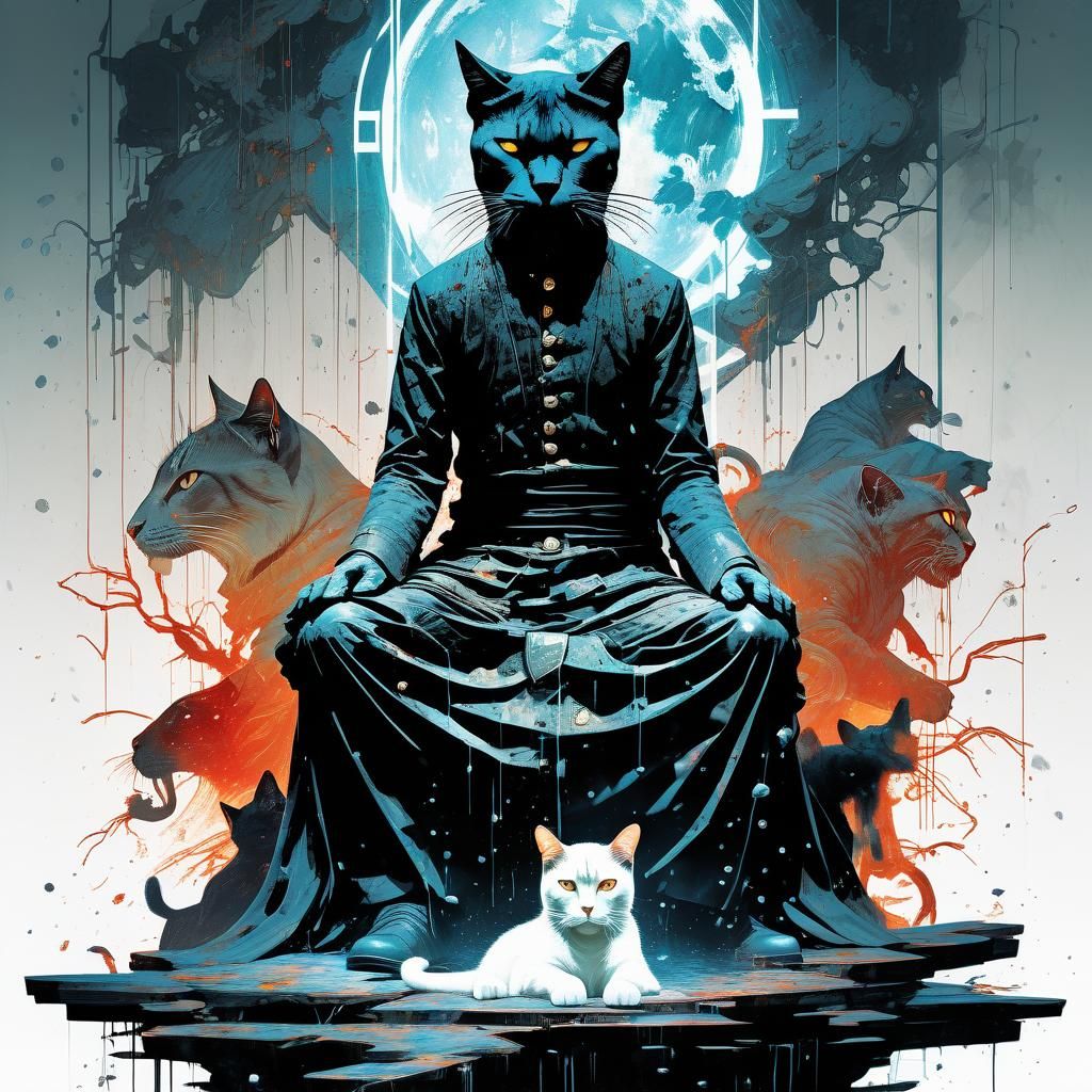 Meditating Cat in Electric Sunshine: Digital Illustration