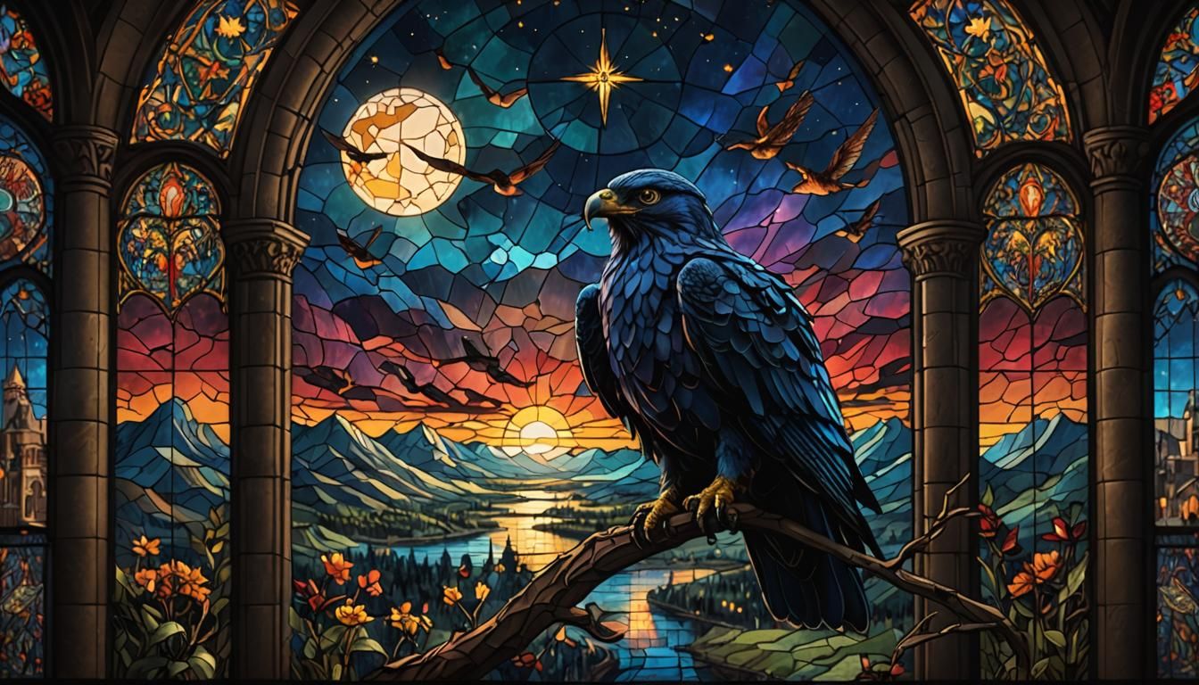 Stained Glass Night Hawk: Epic Cinematic Art