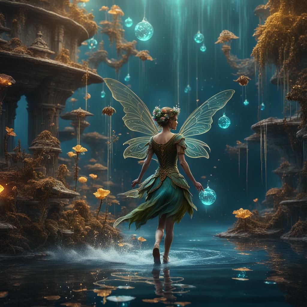 Fairy Walking on Water in Detailed Matte Painting