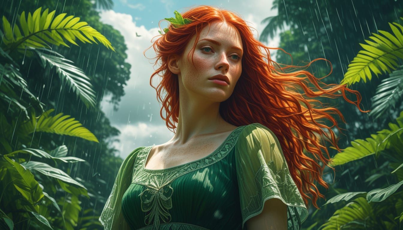 Surreal Amazonian Goddess in Ethereal Landscape