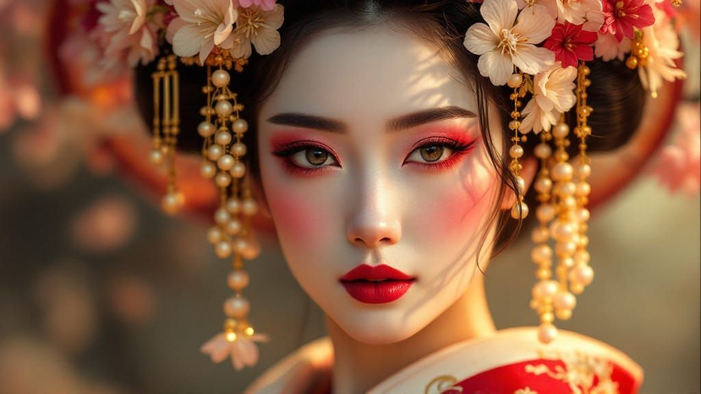 Elegant Geisha in Traditional Japanese Attire