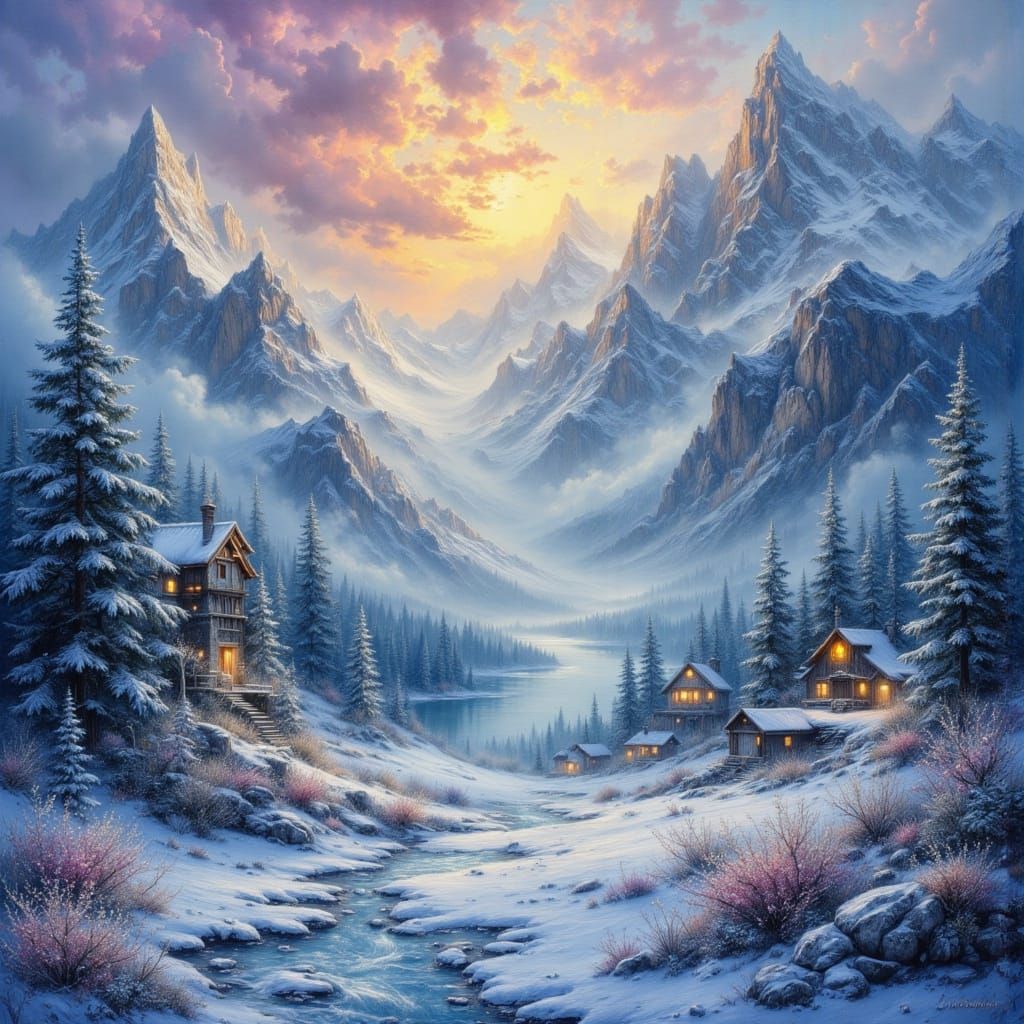 Ethereal Winter Goddess Mountain Home Oil Painting