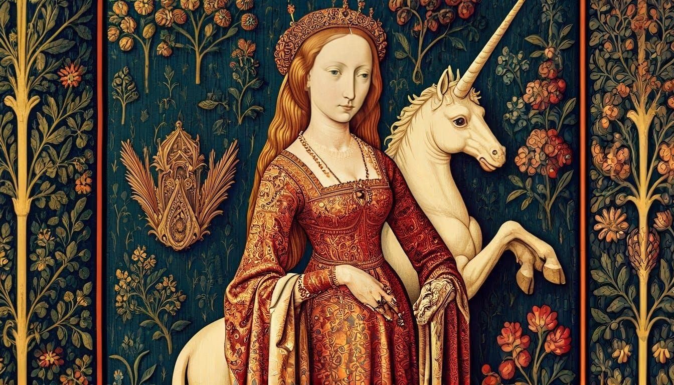 À Mon Seul Désir Tapestry in Surreal Delft Blue