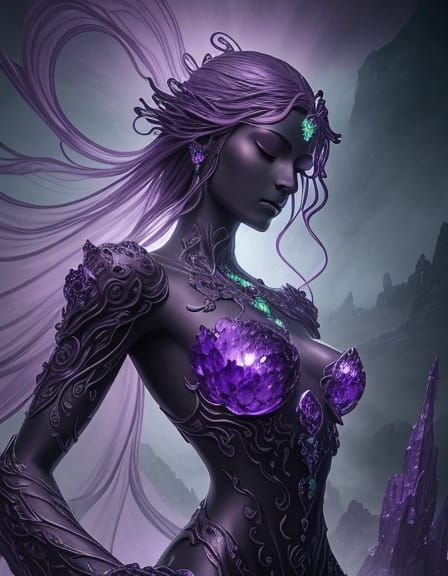 Meditating Amethyst Crystal Statue in Mystical Violet Glow