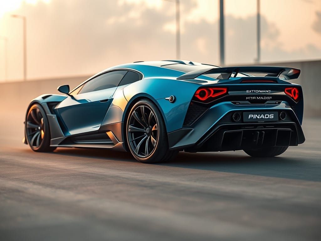 Cyberpunk Steampunk MPV Car in Electric Blue with Metallic A...