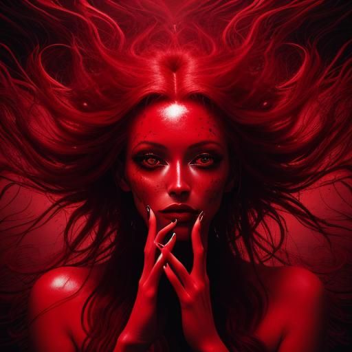 Chaotic Crimson Abstract of Femininity in Void