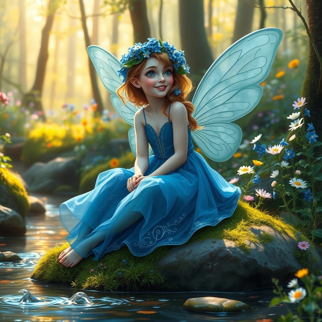 Enchanted Bluebell Fairy in Lush Forest Glade