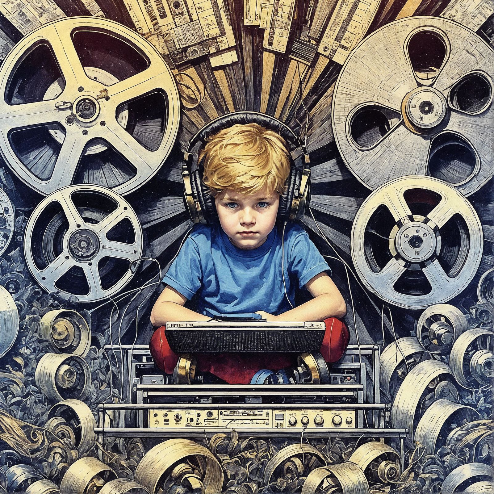 Boy DJ on Tape Reels, Digital Matte Painting