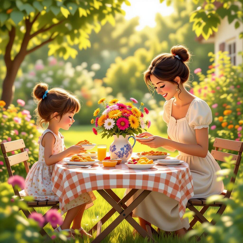 3D Pixar-Style Garden Picnic with Family