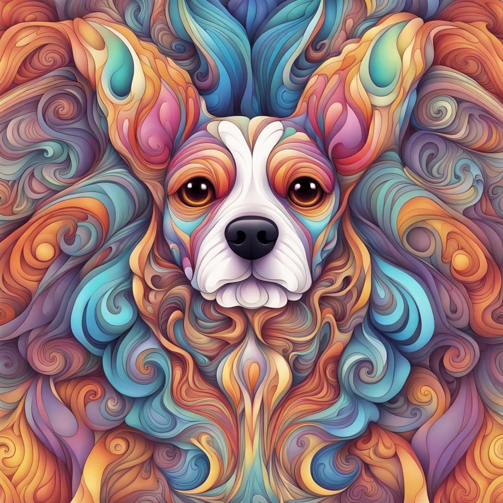 Colorful Abstract Drawings of a Cute Dog