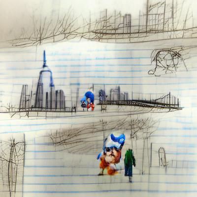 Mario and Sonic in New York: Pencil Sketch