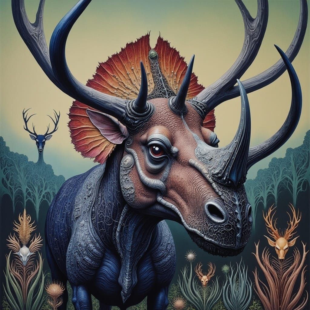 Triceratops Dinosaur Portrait in Vibrant Oil Painting Style