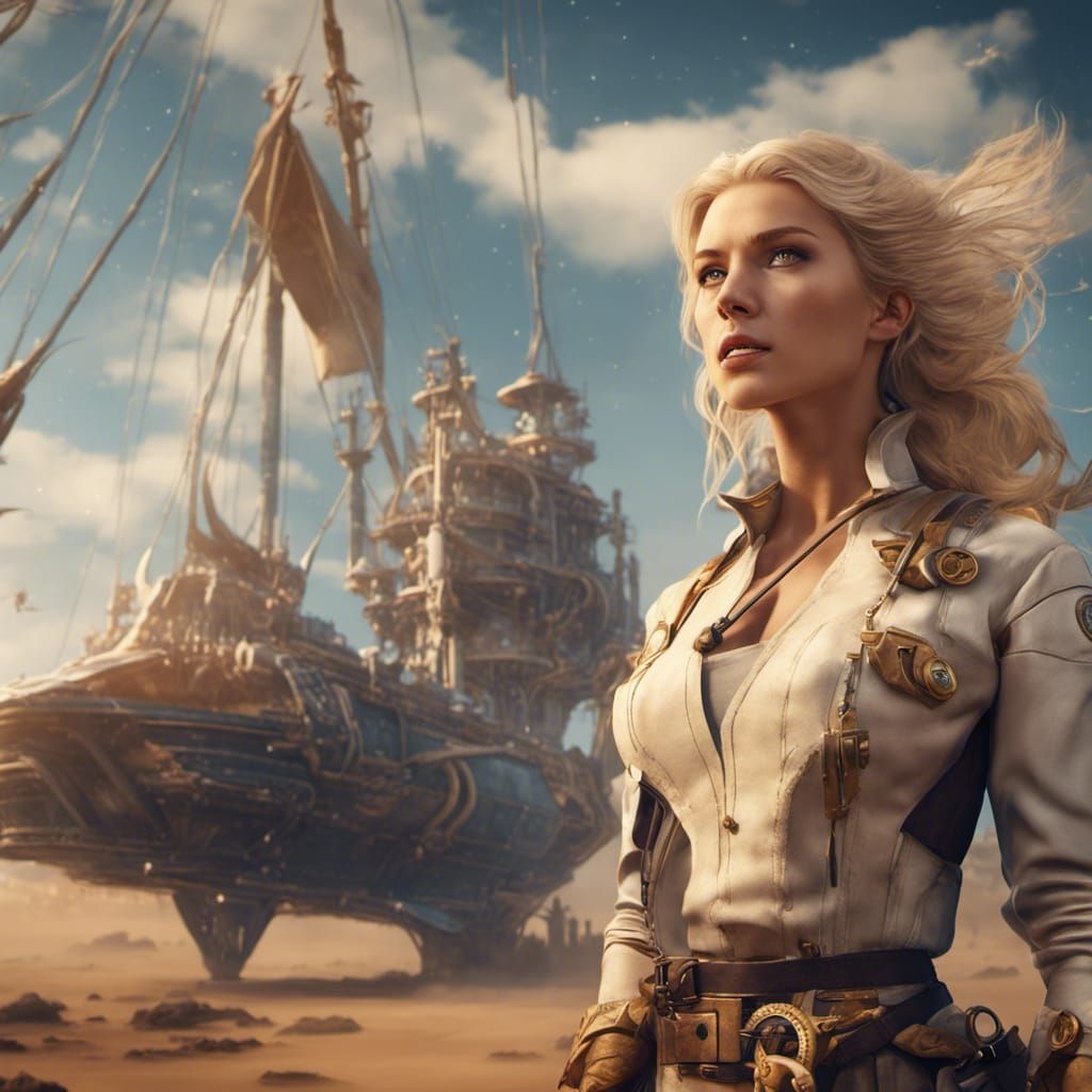 Fantasy Archeologist Awaits Starship Arrival: Detailed Matte...