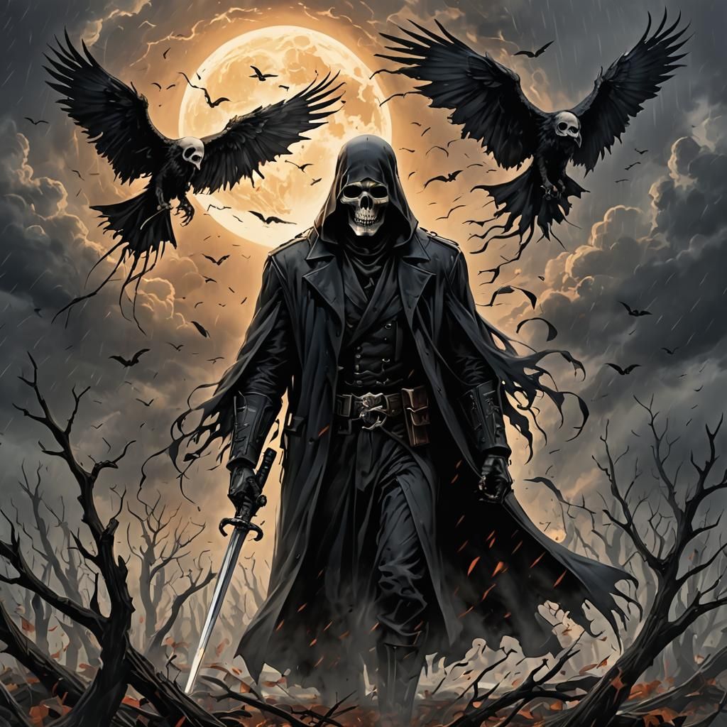 Surreal Reaper Contemplates Seasons of Life