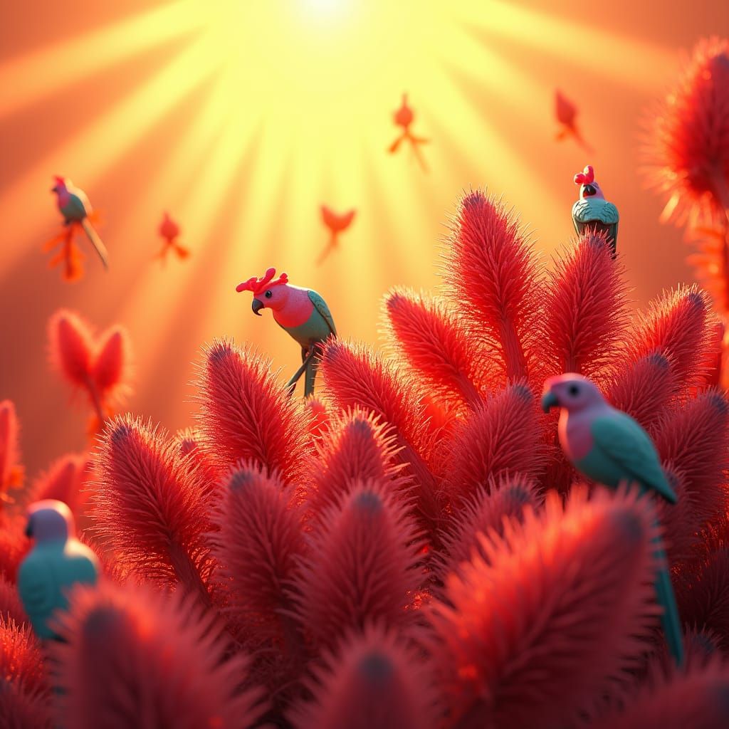 Rosella Parrots and Bottlebrush Bushes in Electric Colors